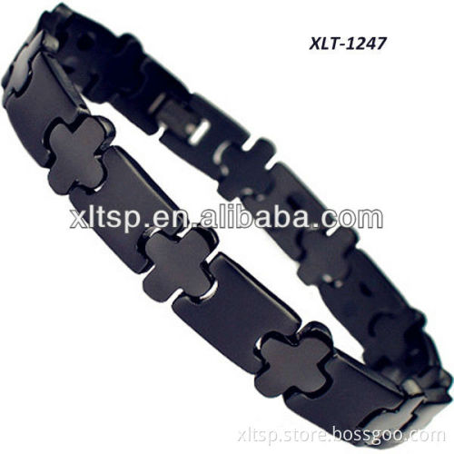 XLT-1247 Mens Stainless Steel Black Cross Bracelet